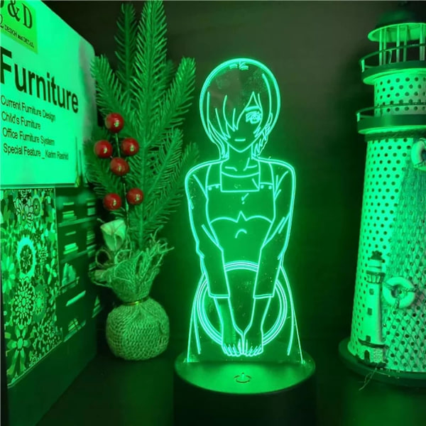 WJ Anime Tokyo Ghoul Touka Kirishima 3D-lampa i akryl för sovrum, sängbord, skrivbord, dekoration, födelsedagspresent, nattlampa för pojkar PXJD