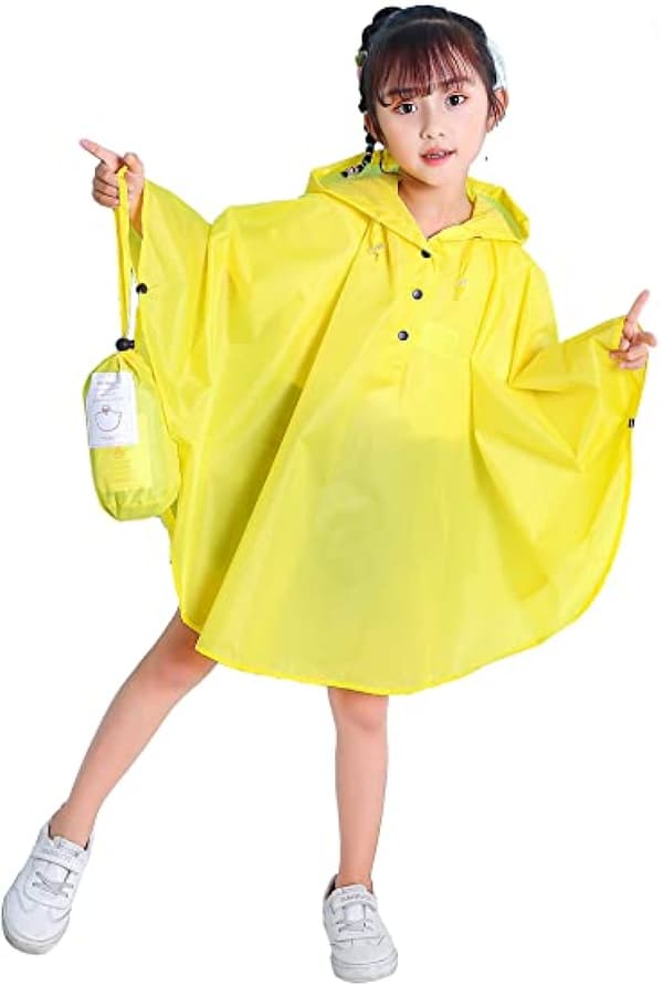 Børns Regn Poncho Hætte Jakke Regnfrakke, Gul, M
