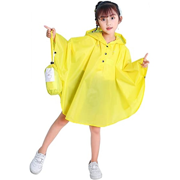 Børns Regn Poncho Hætte Jakke Regnfrakke, Gul, S