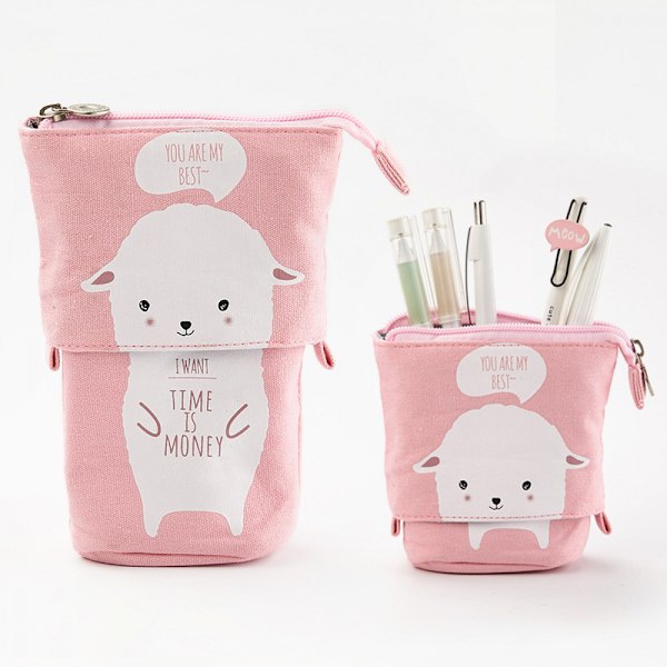 Stand Pencil Holder, Teleskopisk Tegneserie Sød Kat Pencil Case Kosmetisk Holdbar Lærred Stationery Makeup Taske til Drenge Piger Studerende og Kontorartikler