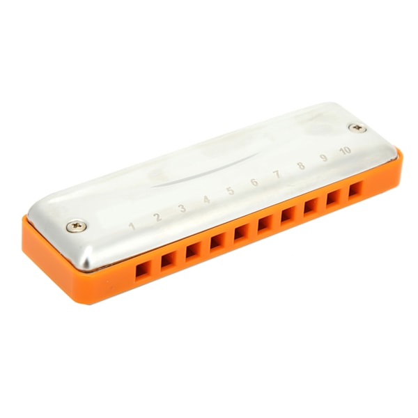 Blues Harmonika 10 Huller Mundharmonika D-Nøgle Rustfrit Stål ABS-Harpiks Blæseinstrument Orange