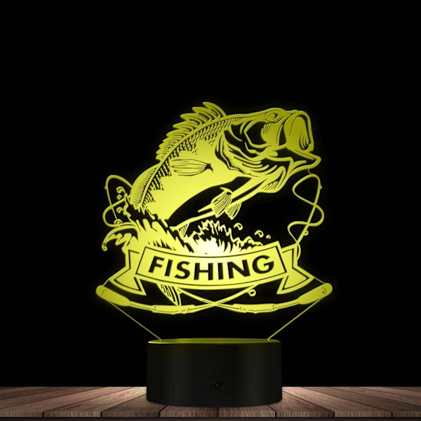 WJ 3D Fiskefisk Nattlys Lampe Illusjon Nattlys 16 Farge Endring Bord Dekorasjon Lamper Gave Akryl Flat ABS Base USB Kabel Leke