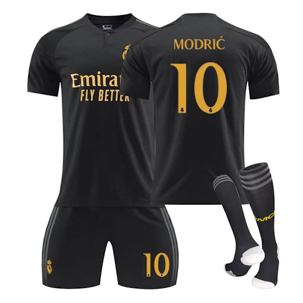 23 24Real Madrid udebanetrøje MODERIC nr. 10, Børne-, voksenfodboldtræningstøj, Top + Bukser + Strømper sort M No.10