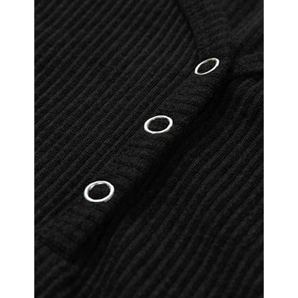 Kvinners V-hals Tank Tops Sommer  Ermeløs  Skjorter Casual Løs Button Up  Strikkede T-skjorter --- Svart（Størrelse XXL）