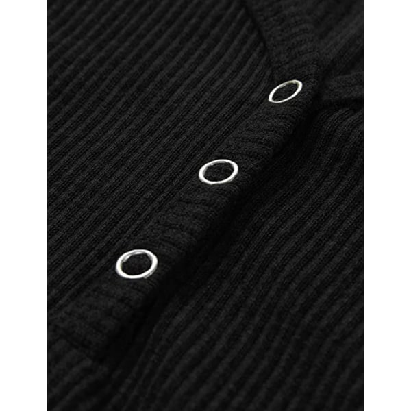 V-ringad linne för damer sommar ärmlösa skjortor Casual lösa stickade tröjor med knäppning --- Svart（Storlek XXL）