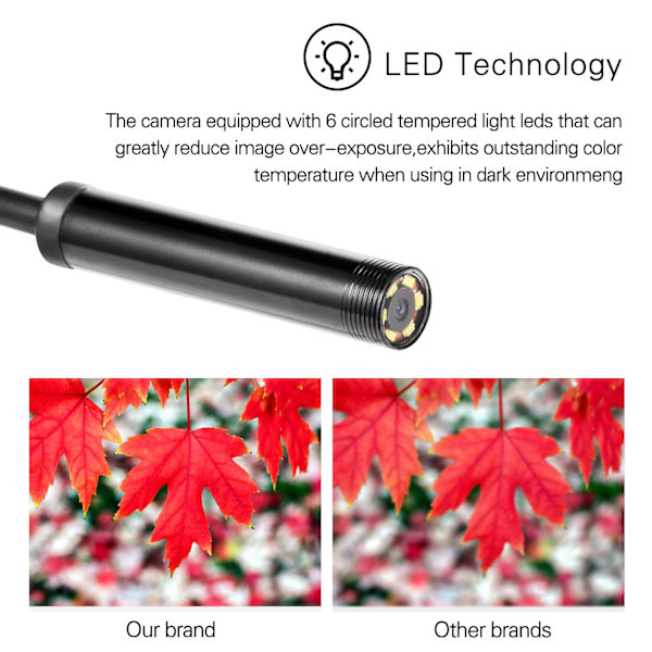 USB-endoskop til OTG Android-telefon, computer, 5,5/7/8 mm boreskop inspektionsslange kamera vandtæt med mikro-USB, ledning med 6 LED-lys