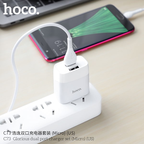 Hoco C73 Haoyi dubbla port laddare ny 2.4A US standard dubbla USB gränssnitt universell mobiltelefon laddningsset Android