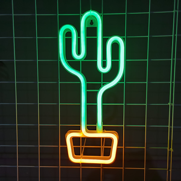 LED-neonvalaisin, vihreä kaktus, seinätaide, koristeellinen neonmerkki, seinäripustus kotiin, USB-virralla