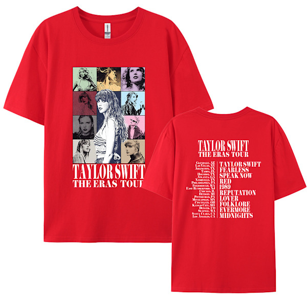 Trendy T-shirt til kvinder - 𝑻𝒂𝒚𝒍𝒐r grafisk t-shirt med rund hals, korte ærmer, trykt, oversized, strækbar, casual sommer-t-shirt med kort rund hals til koncerter RED XXL