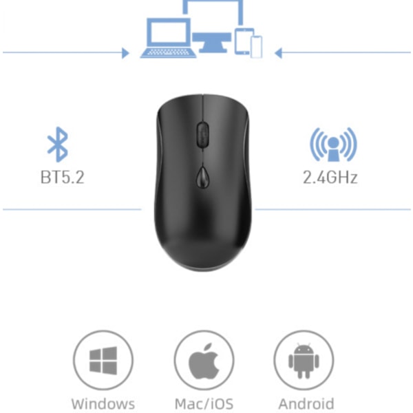 Trådløs mus, 2.4G støyfri mus med USB-mottaker - Bærbar datamus for PC, nettbrett, bærbar PC med Windows-system - svart