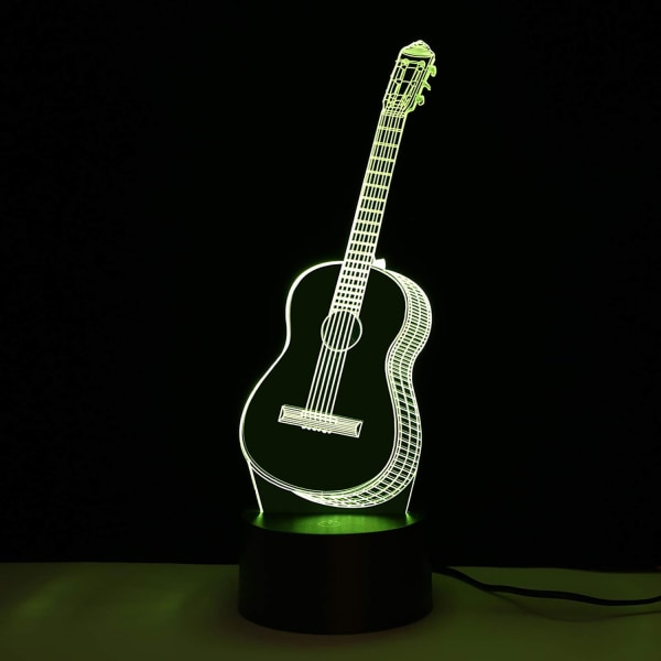 WJ 3D Illusion Lampe, LED Natlampe Guitar Form Lampe Farveskiftende Dekorativ Smart Touch Skrivebordslampe til Soveværelse Dekoration Fødselsdagsgaver