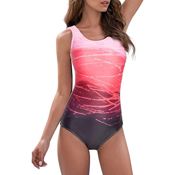 Dames Én-delt badedragt Farveblok Print Krydsryg badedragter Sportsbadetøj, Pink, M