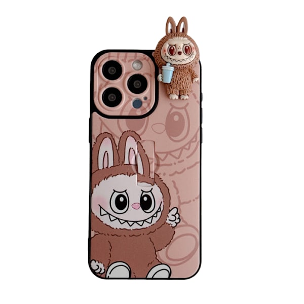 labubv 3D-hahmokännykkäkotelo: Pupujussikuosi jalustalla, sopii iPhone 11–30 -sarjoihin ja niin edelleen (ruskea) brown iPhone12
