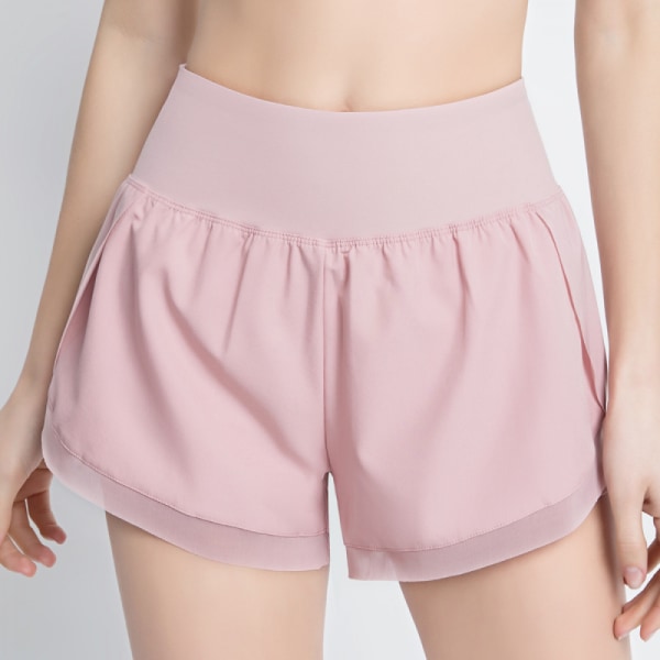 Kvinnors löparshorts med elastisk hög midja, shorts med fickor, sportiga träningshorts, snabbtorkande atletiska shorts, byxor - rosa