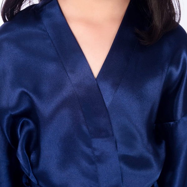 Silk Stain Ren Kimono Bröllopsrock Kimono Robes Sovkläder ------ Mörkblått（Storlek 12）