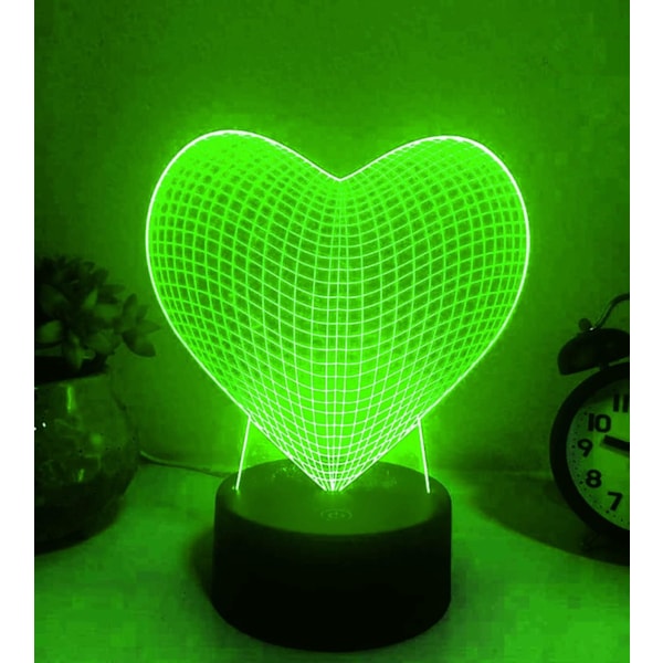 WJ 3D Kärleks Hjärta Nattlampa Illusion Nattlampa 16 Färgförändrande Bordsdekoration Lampgåva Akryl Platt ABS Bas USB-kabel Leksak