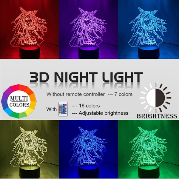 Anime LED-lampe Farverig Akryl Illusion Natlys Ibuki Mioda 3D Lampe 16 Farve Fjernbetjening Touch Switch Barn Smuk Julefødselsdagsgave