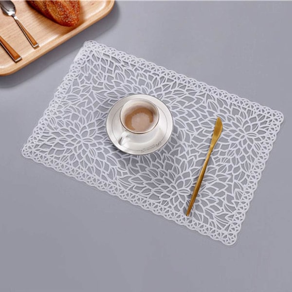 Muoviset valkoiset vedenpitävät tabletit, 6 kpl, ruokapöydälle, pyyhittävät, pestävät pöytätabletit, vinyyli-PVC-pöytämatot keittiöön A-white Set of 6