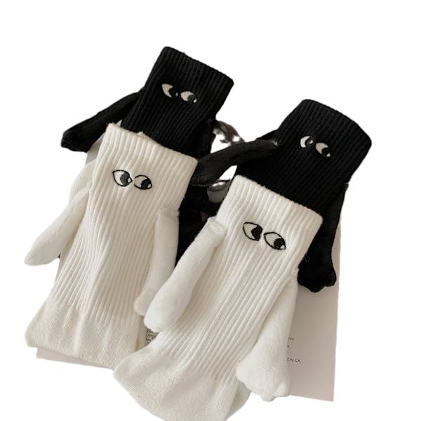 Par, der holder i hånd i sokker, magnetiske sokker, der kan holde i hånd, og søde jernmagnet, der holder fødder sokker white+black 2 pairs