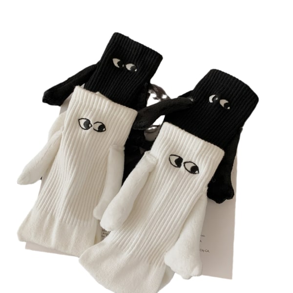 Par som håller händerna i strumpor, magnetstrumpor som kan hålla händerna och söt järnmagnet som håller fötterna strumpor white+black 2 pairs