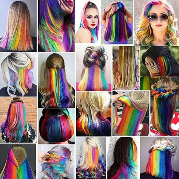Regnbuehår Extensions Farvet Hår Extensions Clip In/On Til Piger Hår Tilbehør Paryk Stykker Til Kvinder 9PCS