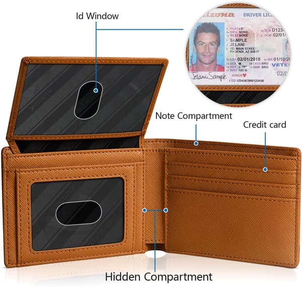 Plånböcker för män 15 kortfodral Slim Rfid Läder 2 ID-fönster med presentförpackning Herrtillbehör