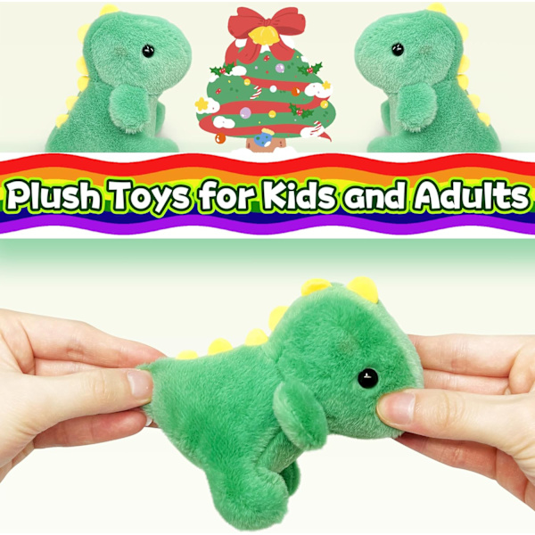 Dinosaur Plysjdyr for Jenter og Gutter, Super Søt Fet Dinosaur Plysj Leke Nøkkelring, Myk Koselig Mini Dino Plysj Leke, Liten St Green
