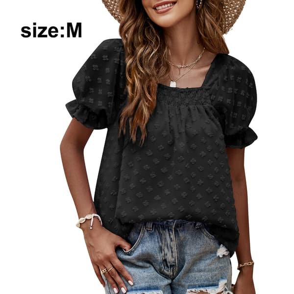 Chiffon Jacquard Topp med Firkantet Hals M