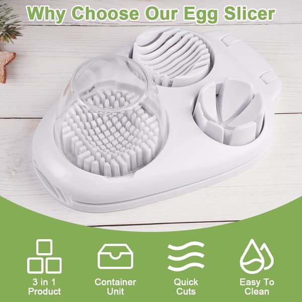 3-i-1 Egg- og Fruktskiver - Ny terningkutter i rustfritt stål for hardkokte egg, jordbær, druer og sopp - Oppvaskmaskinsikker Multi White