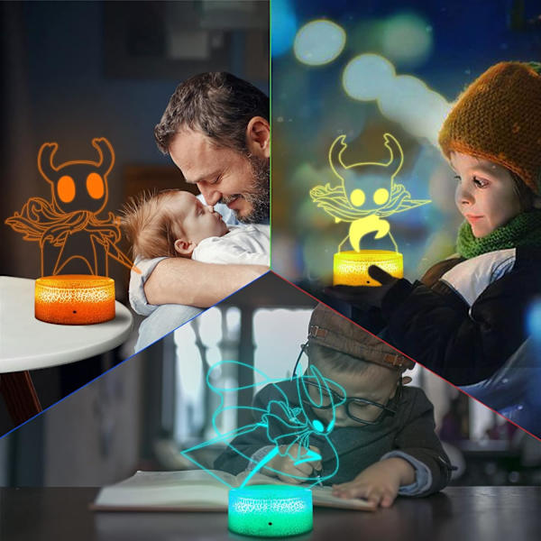 WJ Hollow Knight 3D nattlys illusjonslampe fargeskiftende LED akryl RGB-lys for soverom Valentinsdag gave LED-lys, barneromsdekor Hollow Knight Combo Pack