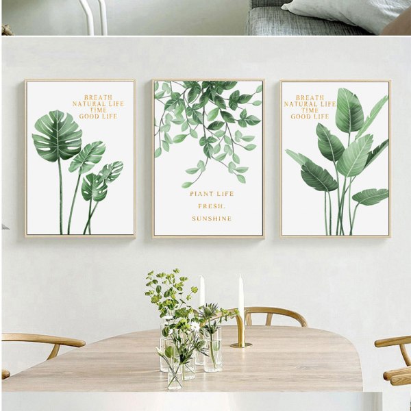 Wekity Botaniske Veggkunst Trykk Sett med 3 Tropiske Blader Lerret Dekor Planteblad Boho Veggdekor Bilder Grønne Boho Plakater Kunstsett Bad Vegg A
