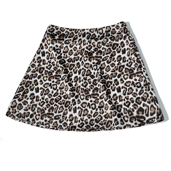 AVEKI Dame Leopard Print Høy Midje Lag Satin Kort Skjørt, Hvit - Leopard, L
