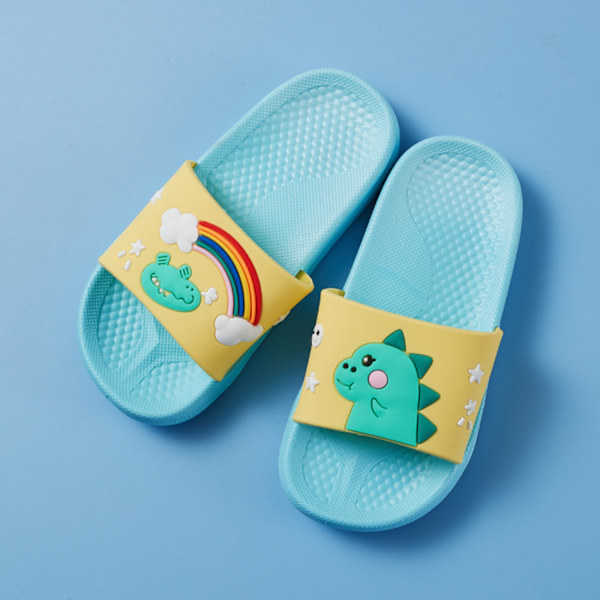 Pojkar och flickor sandaler tofflor dinosaurie sommar halkfri mjuk simbassäng utomhus strand inomhus badrum bad ---- Azure（Storlek 26/27）