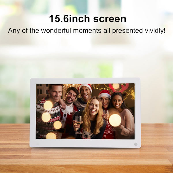 15,6 tum 16:9 1920*1280 IPS 1080P Kroppsinduktion Digital Fotoram Stödjer för Video Bild Uppspelning Musik Klocka Kalender (vit )