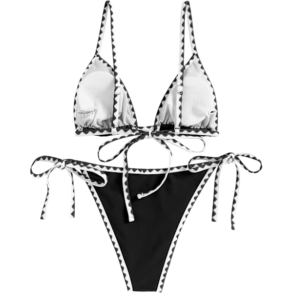 Kvinnors Triangel Bikini Blommig String Bikini Set Tvådelad Baddräkt Baddräkter 3-black1 S