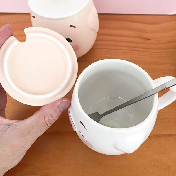 Kahvikupillinen Samppanjalasi Lahja Tyttö Vaaleanpunainen Valkoinen Sika Keraaminen Mukit Kruunukansi Lusikka 450Ml Söpö Piirretty ,A