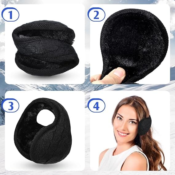 2 par Vikbara Öronvärmare Justerbara Stickade Öronmuffar med Fuzzy Fleece Foder Unisex Luddiga Vinter Öronmuffar, 02