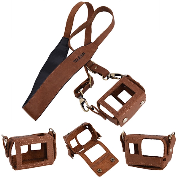 Handgjord konstläder för Gopro-fodral Retro Wild Camera Protective Bag med objektivlock
