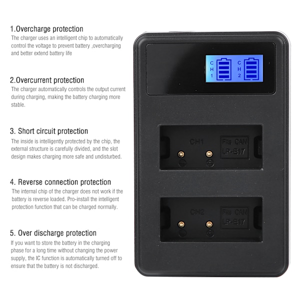 SEIVI LP E17 Kamera Batteriladdare USB Smart Laddare LCD Elektrisk Kvantitet Dubbel Slot