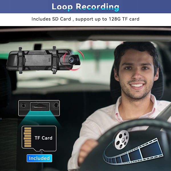 Speil Dash Cam med trådløs Apple CarPlay Android Auto, 1080P Front og bakre Dual Dash Cam for biler, lastebiler, 9,66 '' IPS Touchscree