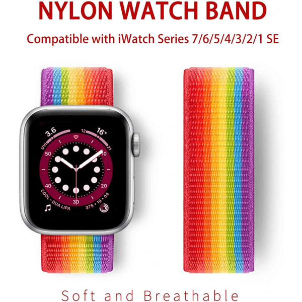 Nylon kompatibelt med Apple Watch 7 band 44mm 41mm 45mm Ersättning för iWatch Series SE / 6/5/4/3/2/1, Rainbow