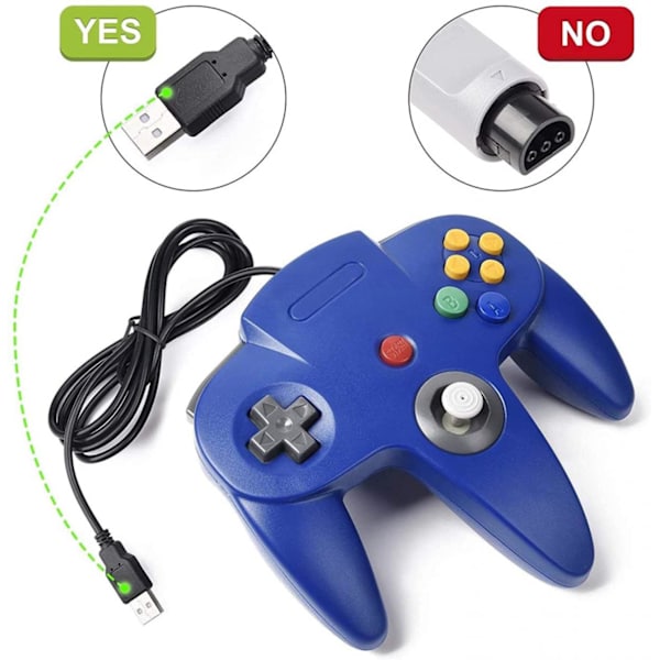 Retro USB Controller til N64 Spil, N64 Classic USB Controller Gamepad Joystick, Spilkonsol til N64 System Raspberry Pi/Windows