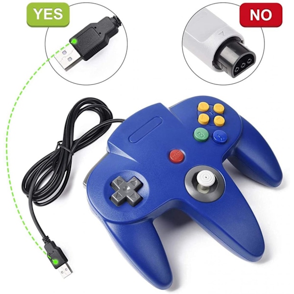 Retro USB-kontroll för N64-spel, N64 Classic USB-kontroll Gamepad Joystick, Spelkontroll för N64-system Raspberry Pi/Windows