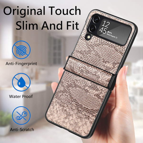 Läderfodral för Samsung Galaxy Z Flip 3 med gångjärnsskydd, tunt och slimmat stötsäkert skyddsfodral för hela telefonen