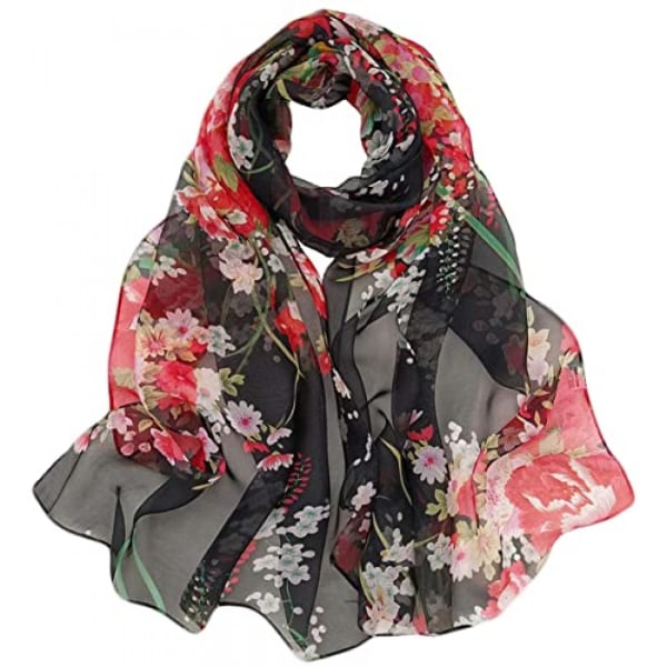 Tørklæder til kvinder Letvægts Fashion Tørklæder Print Blomstermønster Tørklæde Sjal Wraps, A02