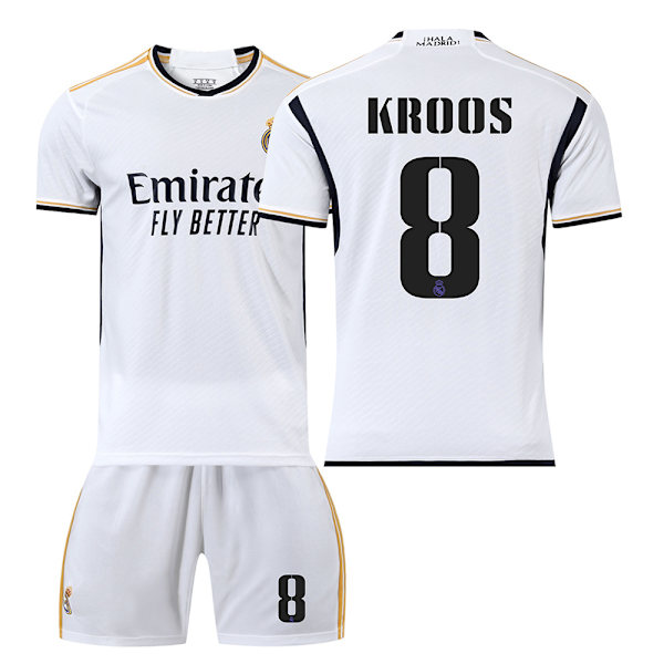 23/24 Real Madrid Hemmafotbollströja Set 8 KROOS Barnstorlek20