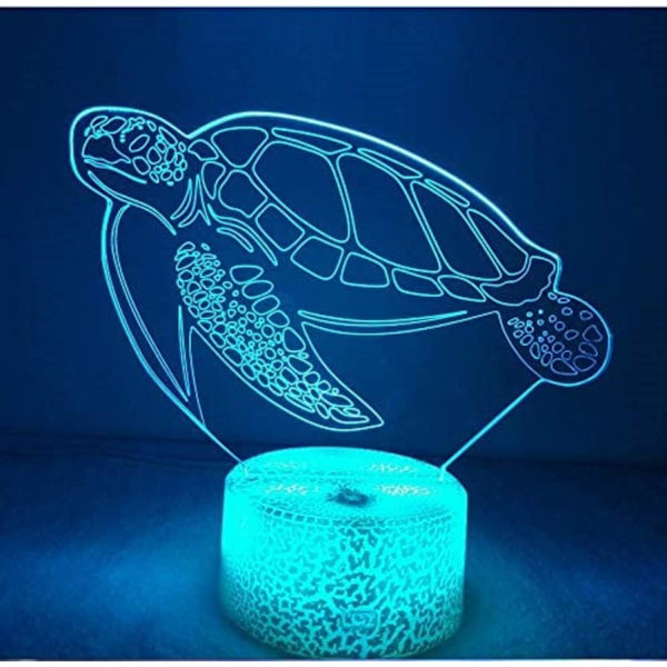 WJ 3D Havskildpadde Fjernbetjening 16 Farve Natlys Illusion Akryl LED Bordlampe Sengelampe Børns Soveværelse Skrivebord Dekoration Fødselsdag Gaver Legetøj til Børn