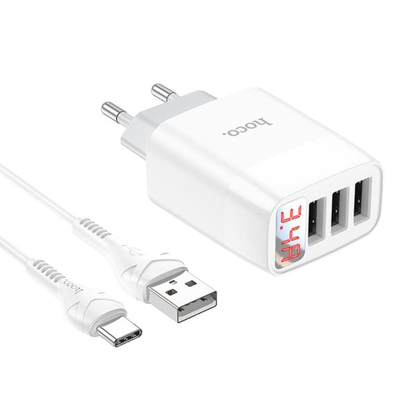 hoco. C93A tre-ports digital display laddare för Apple Android typ-c mobiltelefon tre USB laddningsset