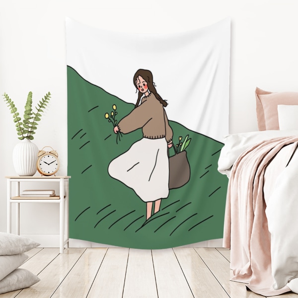Wekity Girl Couple Liten Frisk Gobeläng Estetisk Konst Hembakgrund Tyg Dekoration Present (LY028, 71 X 91 tum)