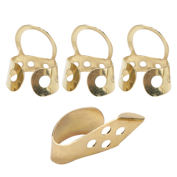 Finger Picks Metall Justerbar ihålig 3 st pekfinger 1 st tumme Banjo Gitarr Ukulele Delar (Guld)
